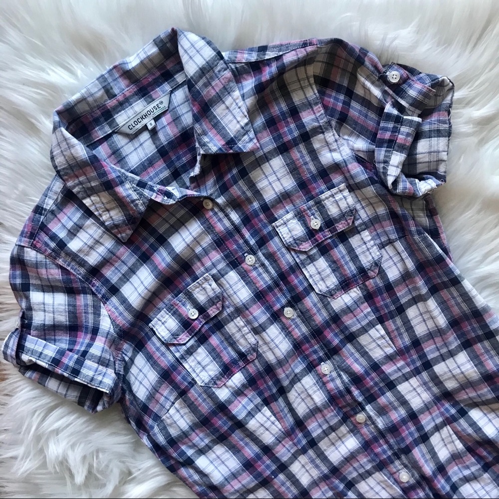 Clockhouse Purple White Plaid Shirt 🍒4/$20🍒